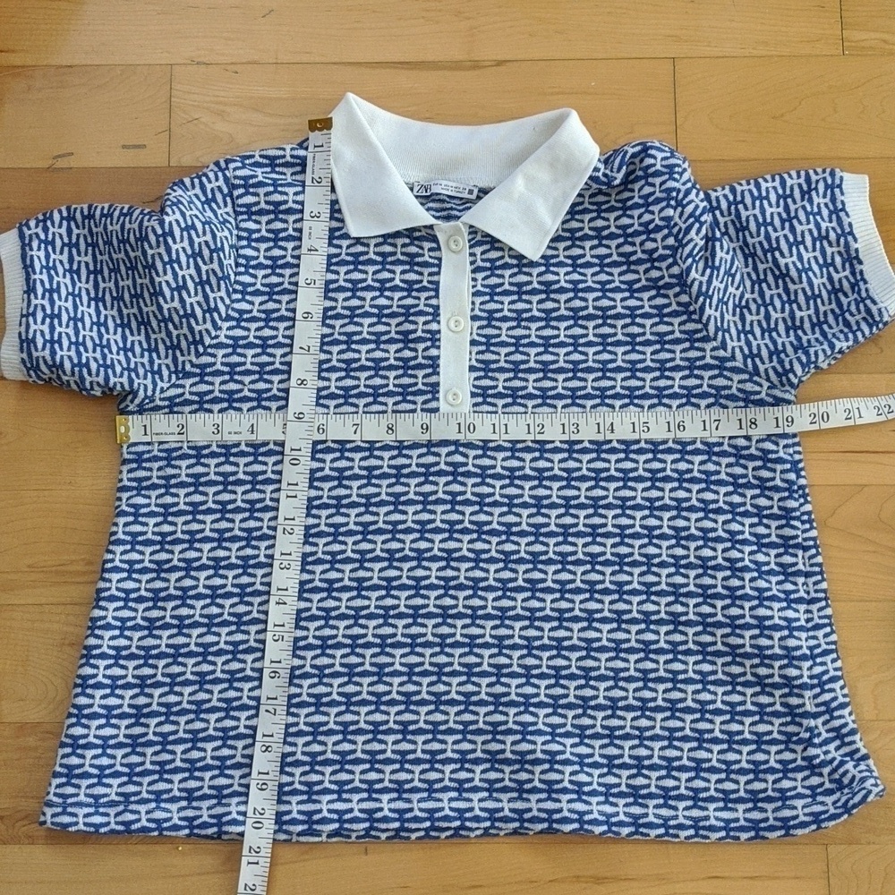Zara geometric print knit polo blue white medium @E - Picture 11 of 11